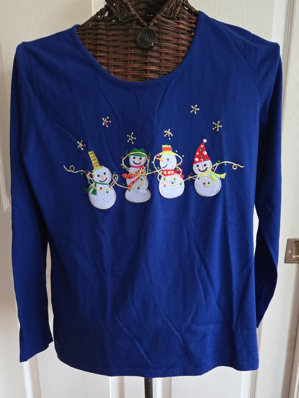 Kim Rogers Deep Blue Knit Snowman Top-XL